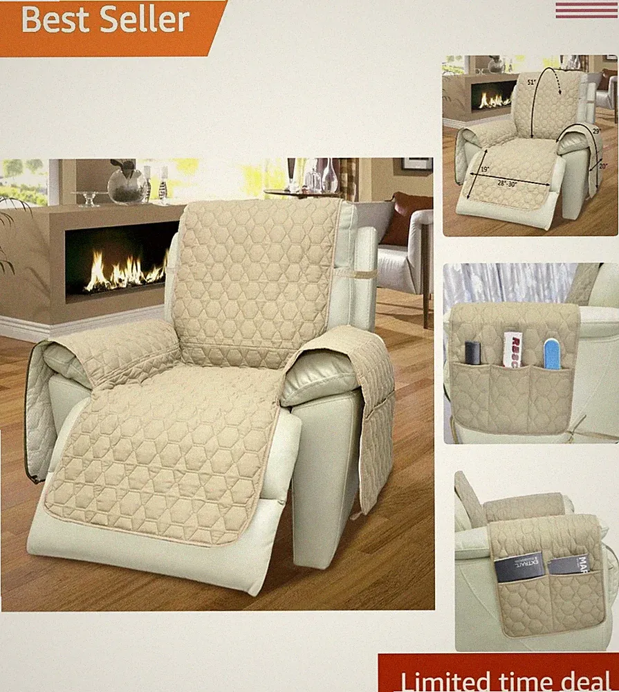 Beige Pet-Friendly Recliner Cover - 100% Waterproof & Washable 30-Inch