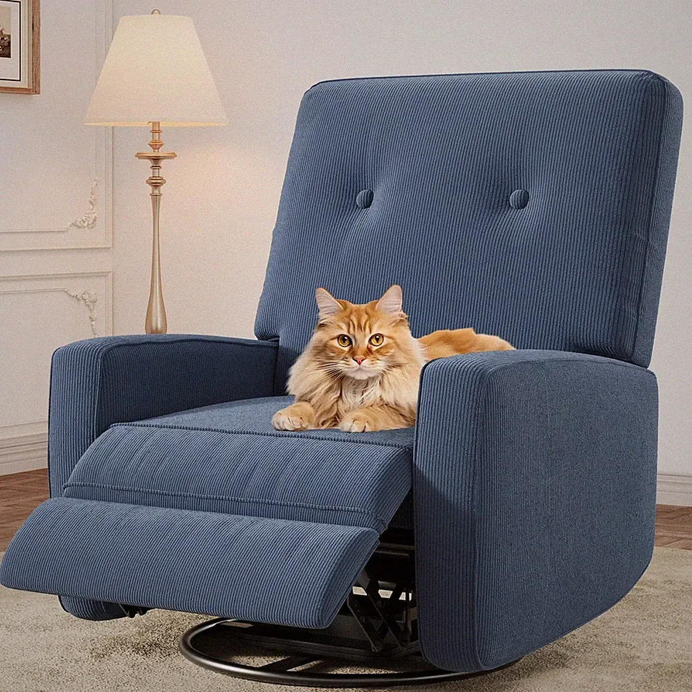 Blue 360° Swivel Recliner Chair with Adjustable Backrest & Footrest