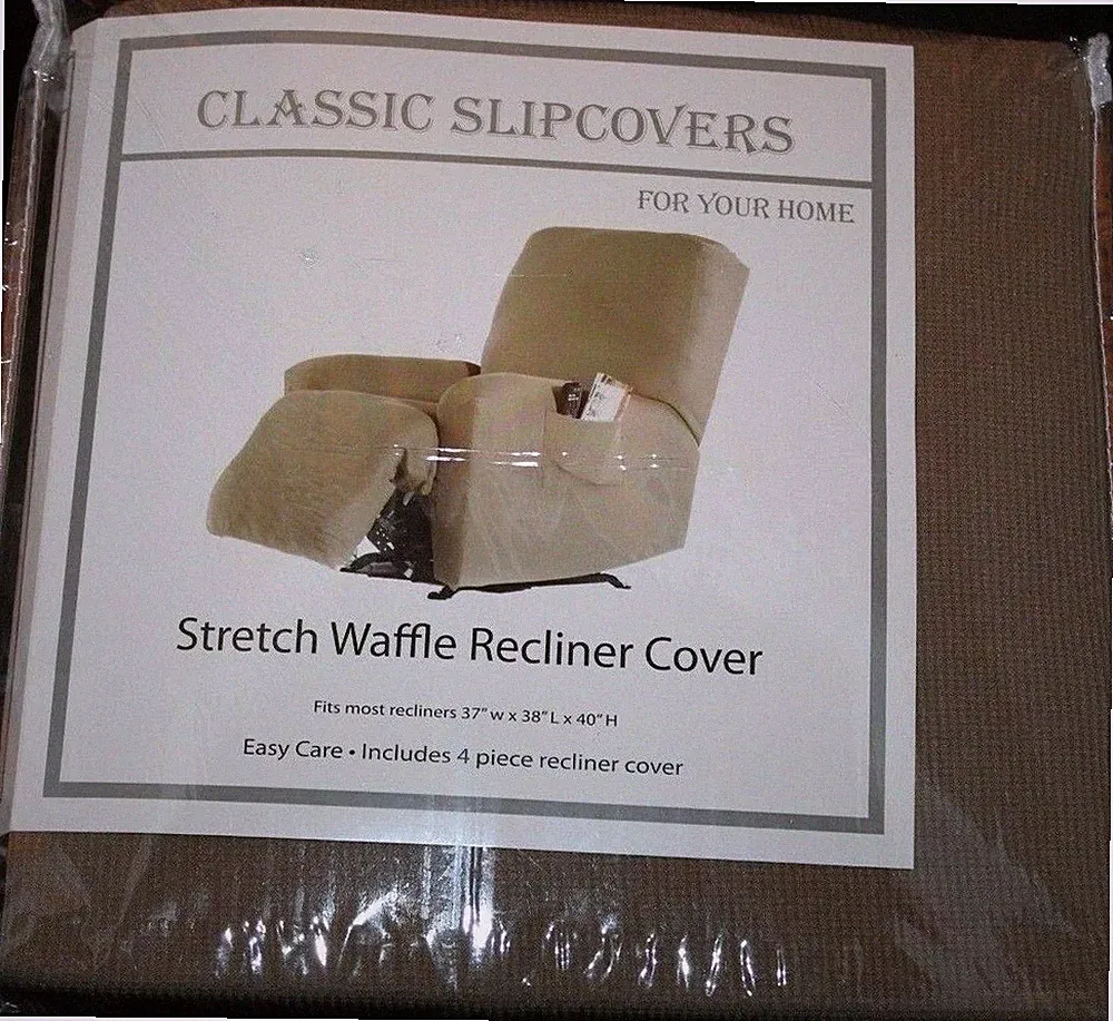Classic Slipcovers 4-Pc Brown Stretch Waffle Recliner Cover 37"W x 38"L x 40"H