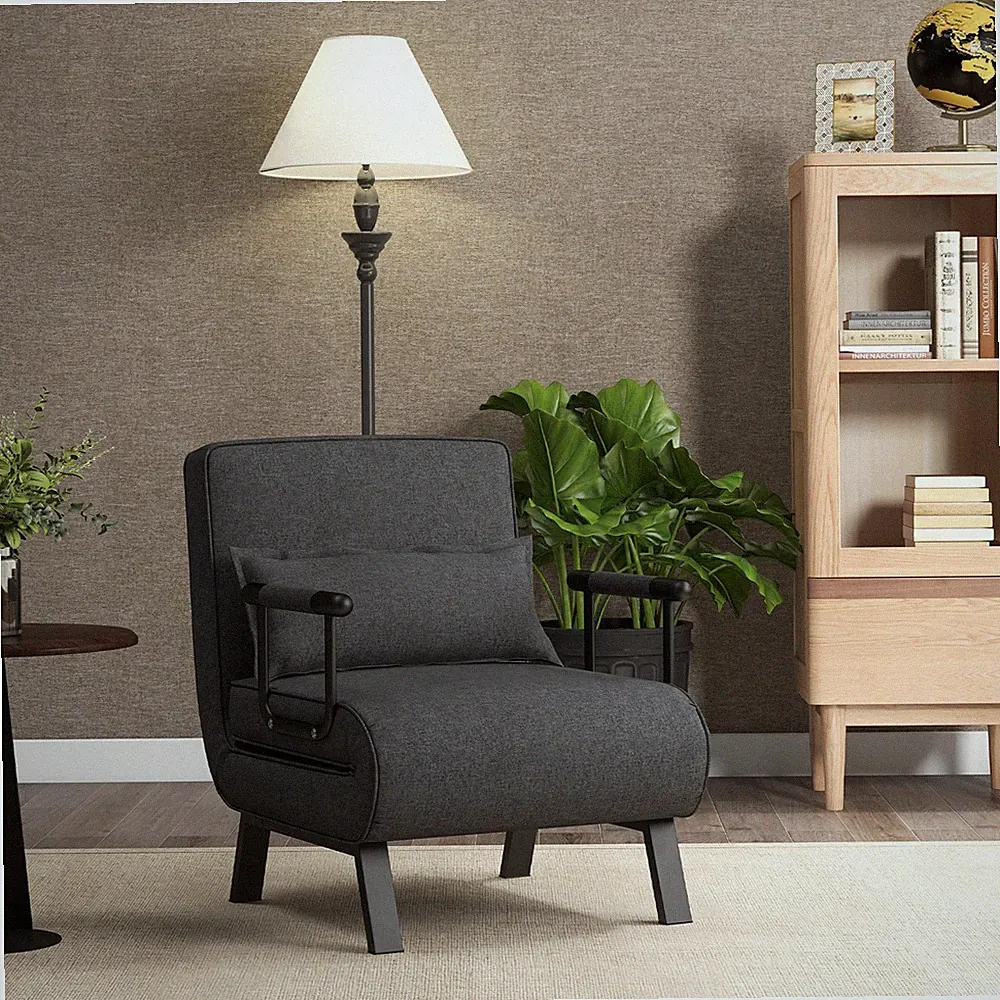 Convertible Fabric Sofa Bed Folding Recliner Arm Chair Sleeper w/ Pillow Gray