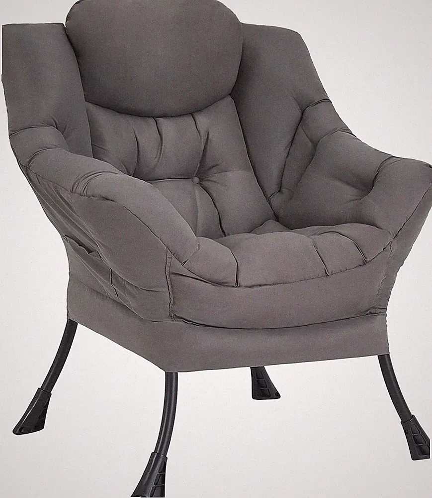 Dark Grey Single Lazy Chair for Living Room, Modern Reading Accent Chair with Ar