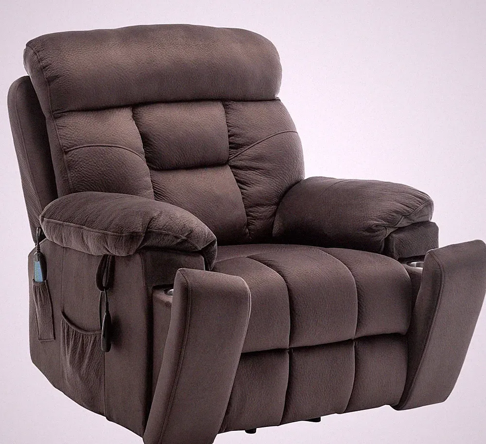 Extra Wide Lift Recliner Chair with Massage & Heat for Elderly, Dark Brown Velve