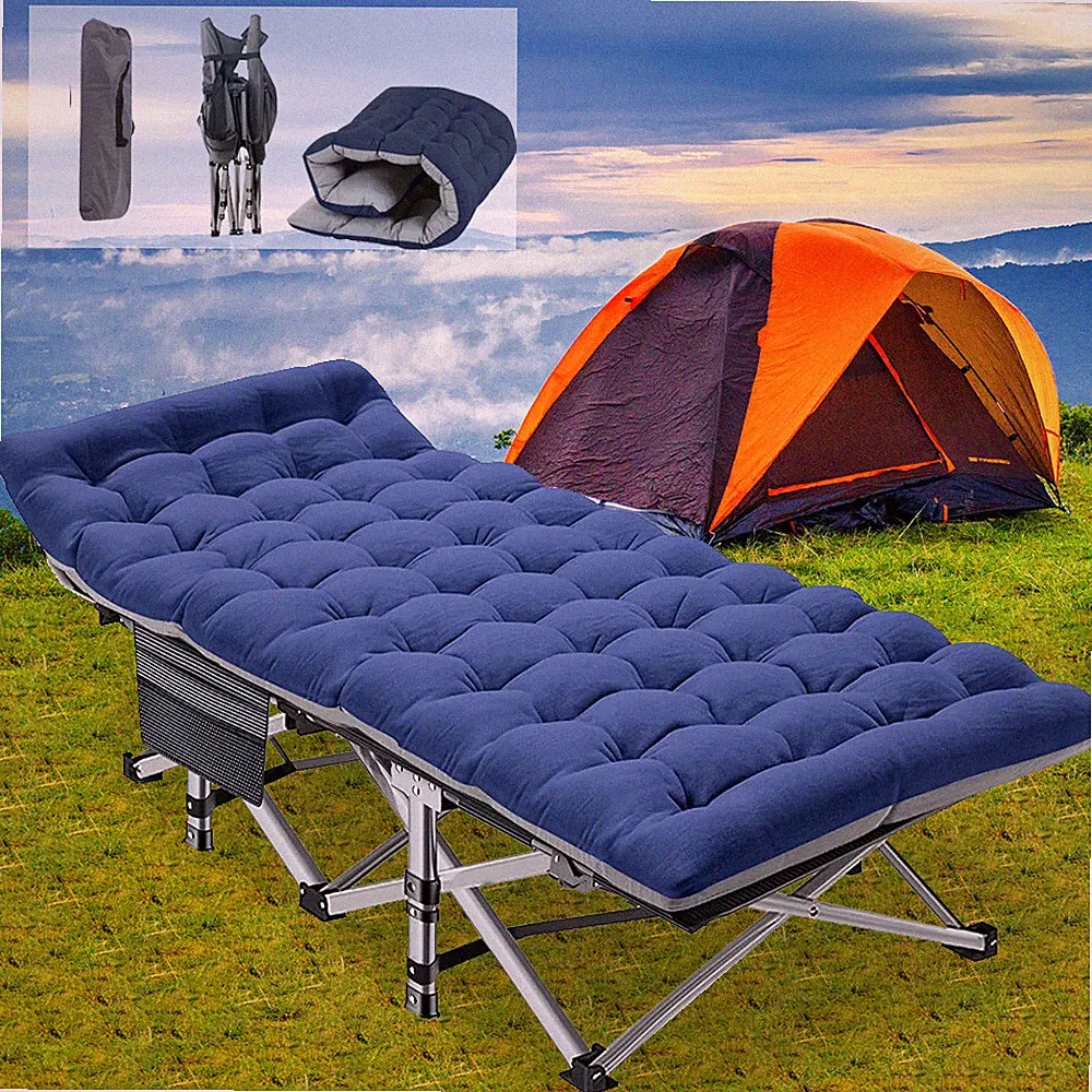Folding Camping Cot Adjustable Adult Reclining Folding Chaise Lounge Chair w/Mat