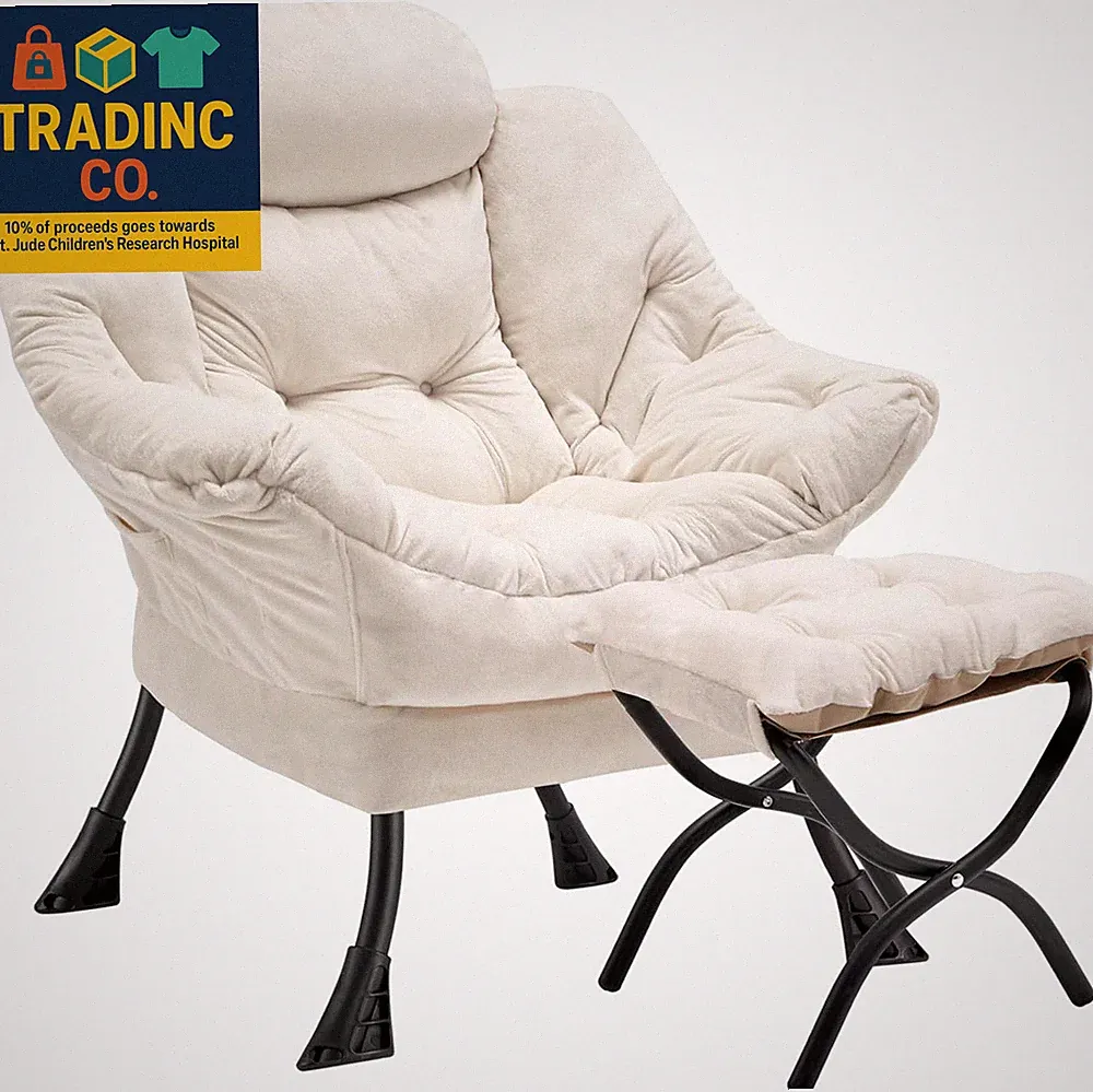Lazy Chair with Folding Ottoman,Leisure Sofa Chair,Soft Fabric Armchair with Arm
