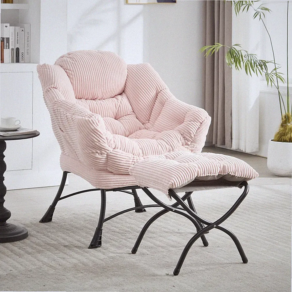 Pink Lounge Chair & Ottoman, Comfortable Accent Chair for Small Spaces