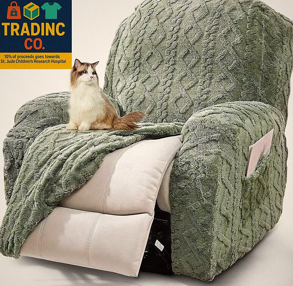 Recliner Chair Covers 4-Pieces Reclining Chair Slipcovers with Pocket& Elastic B