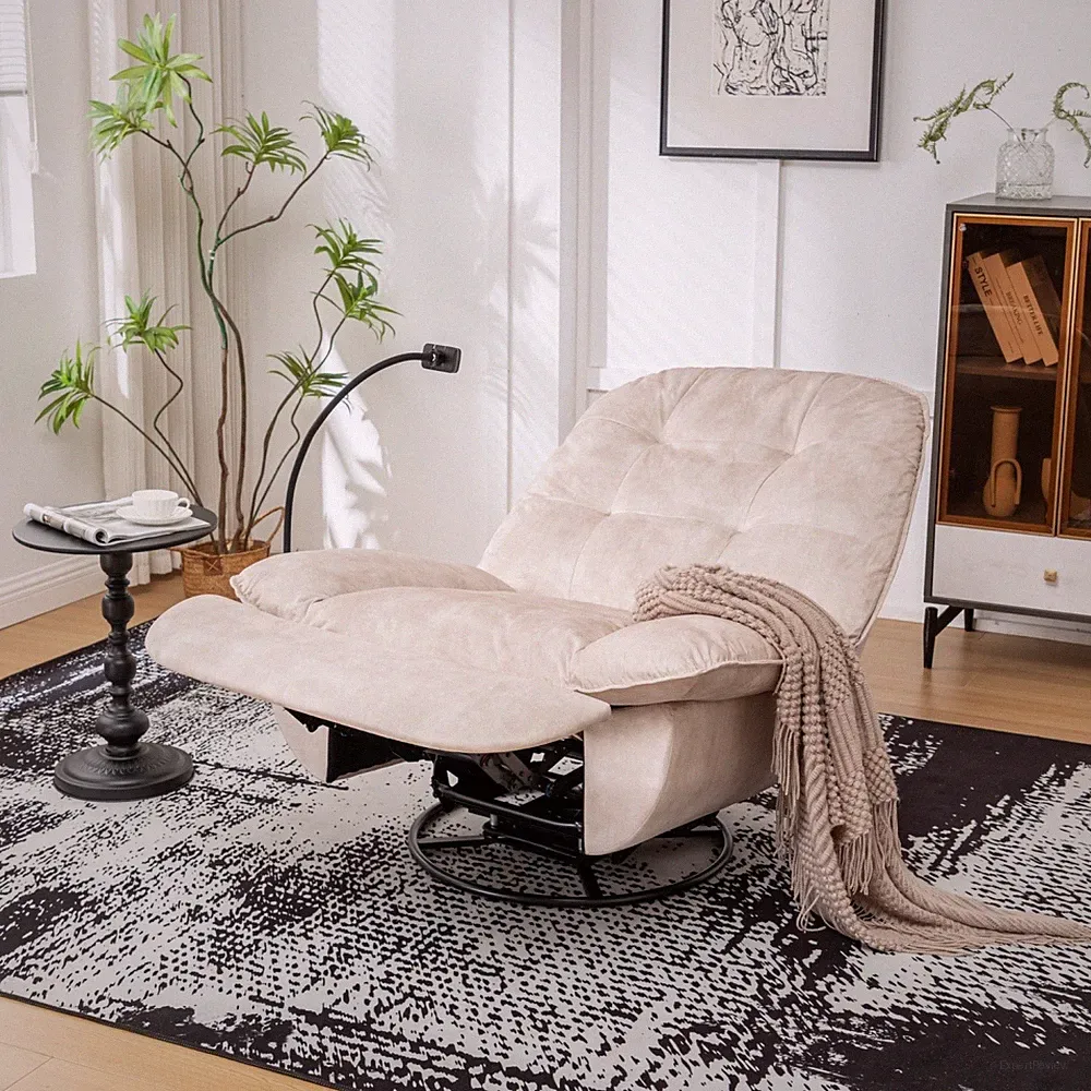 Recliner Chair with Swivel & Glide Velvet Upholstered Lounge Rocker w/ Footrest
