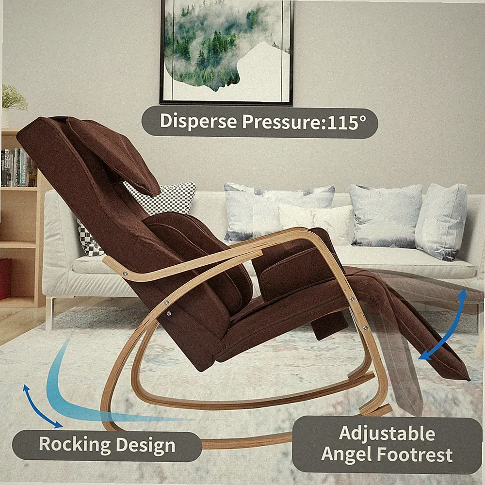Relax Rocking Chair, Lounge Chair Relax Chair with Cotton Fabric Cushion Brown