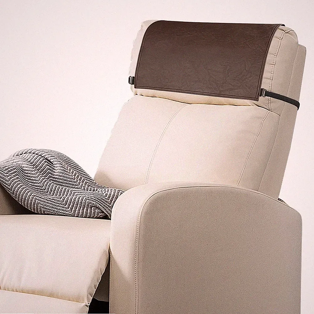 SCNK Recliner Headrest Protector-Faux Cover Single Set, Dark Brown