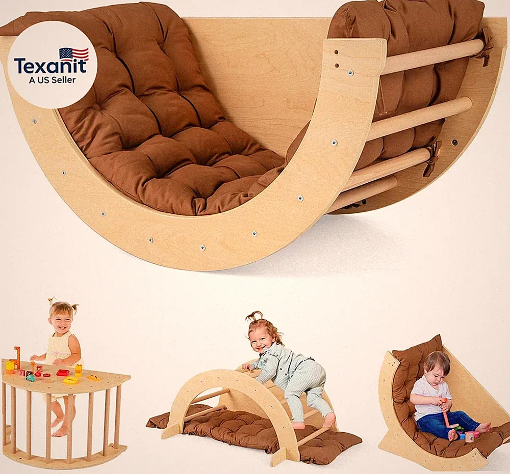 Wooden Arch Climber with Cushion, Montessori Arch Table for Kids, Baby Rocker La