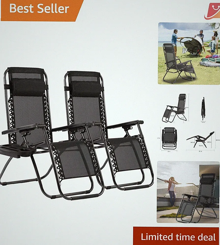 Zero Gravity Lawn Lounge Chairs Set of 2 Adjustable Reclining Outdoor Folding...